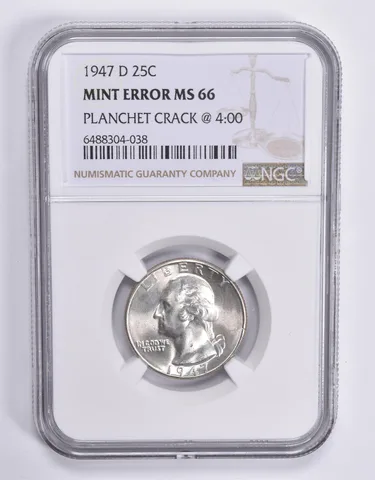 MINT ERROR MS66 1947-D Washington Quarter Planchet Crack @ 4:00 NGC a1840