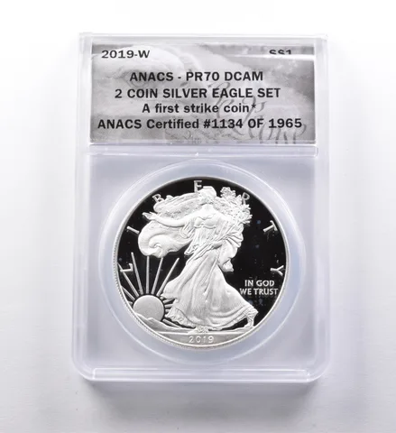 PR70 DCAM 2019-W American Silver Eagle 2 Coin Silver Eagle Set FS ANACS a3016
