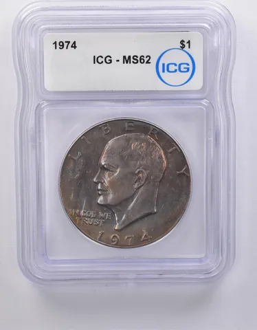 1974 Eisenhower $1 MS62 ICG Rainbow Tone *7133