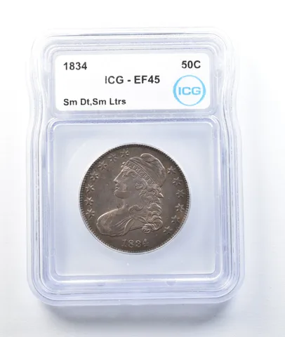 1834 Capped Bust Half Dollar Small Date Small Letters EF45 ICG *8754