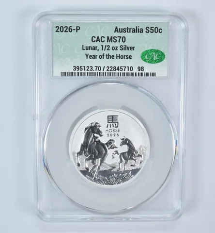 2026 P Australia 50 Cents Silver Year Of The Horse 1/2 Oz MS70 CAC CACg