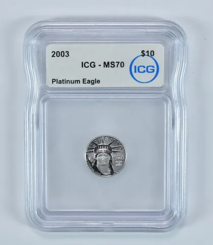 2003 $10 American Platinum Eagle 1/10 Oz Platinum MS70 ICG