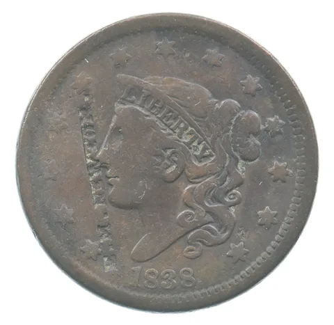 1838 Coronet Head Large Cent Counterstamped *7807