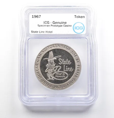 1967 Casino Token State Line Hotel Dollar Specimen Prototype Genuine ICG a0568