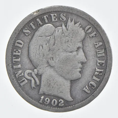 1902 (P) Barber Dime 90% Silver VG Condition