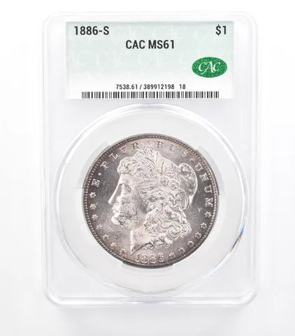 1886-S Morgan Silver Dollar MS61 CAC CACg Beautiful Tone a0988