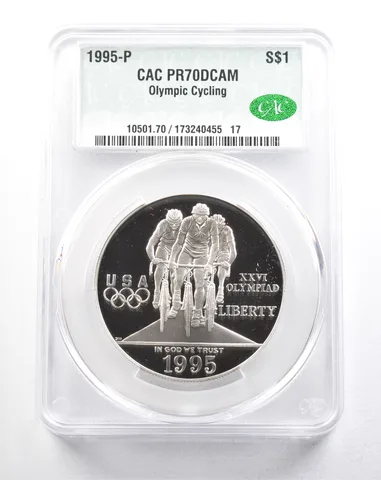 1995-P Olympic Cycling Commemorative Silver Dollar PR70 DCAM CAC a5781