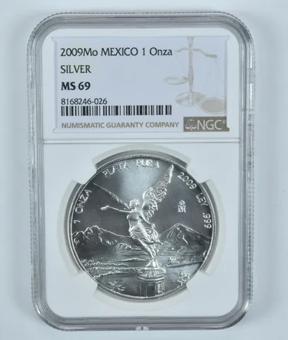 2009 Mo Mexico 1 Onza Silver Libertad MS69 NGC Brown Label