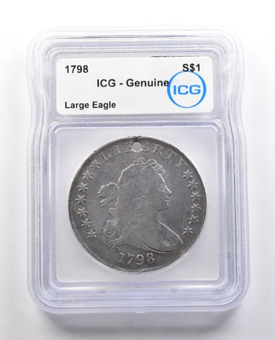 1798 Draped Bust Silver Dollar Large Eagle Genuine ICG Holed *1049