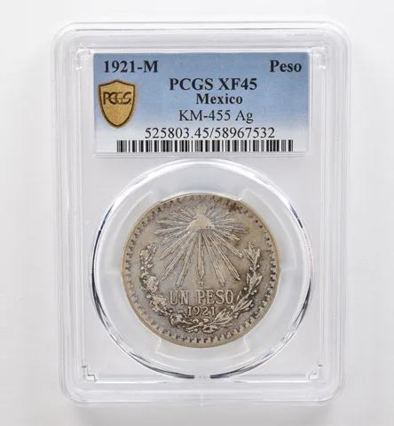 1921 M Mexico Peso Silver KM-455 XF45 PCGS Beautiful Tone *9280