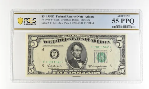 1950 D $5 Atlanta GA FRN Fr#1965-F* Star Note About Unc 55 PPQ PCGS a4518