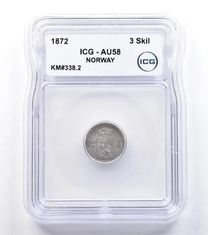 1872 Norway 3 Skilling KM#338.2 AU58 ICG *1787