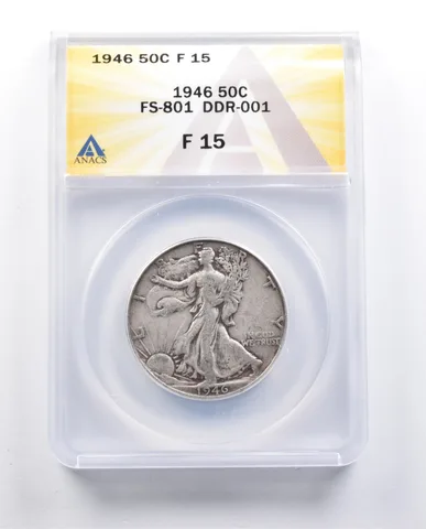 F15 1946 Walking Liberty Half Dollar FS-801 DDR-001 ANACS a9719