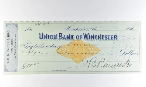 1901 Winchester VA Union Bank Check $50.00 *8302