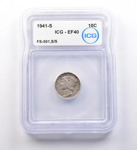 1941-S Mercury Dime FS-501, S/S EF40 ICG a9704