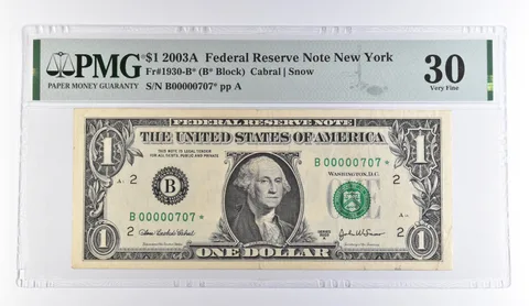 2003 A $1 New York NY FRN Fr#1930-B* Star Note VF 30 PMG Low Serial 707 *9510