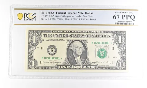 1988 A $1 Dallas TX FRN Star Note Fr#1916-K* Superb Gem Unc 67 PPQ PCGS a2900