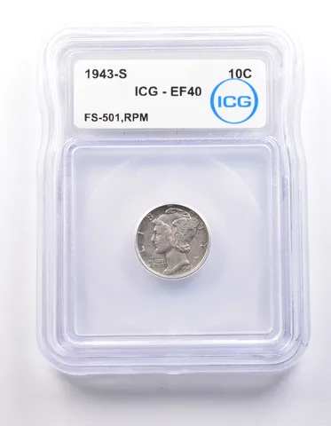 1943-S Mercury Dime FS-501 RPM EF40 ICG *9834