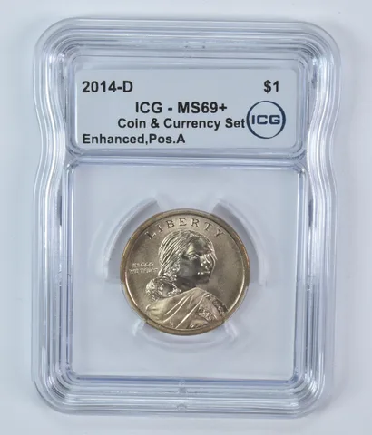 2014-D Sacagawea $1 Coin & Currency Set Enhanced Finish MS69+ ICG