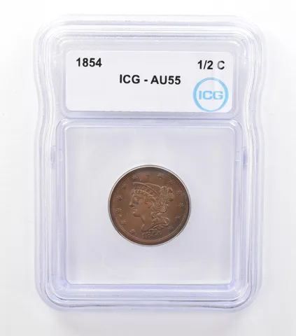 1854 Braided Hair Half Cent AU55 ICG *6978