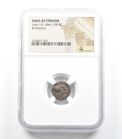 C. 58 BC Indo-Scythians Azes I/II BI Drachm NGC *5939