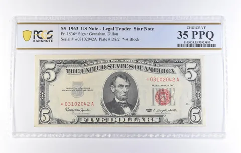 1963 $5 Legal Tender Star Note Fr#1536* Choice VF 35 PPQ PCGS *8257