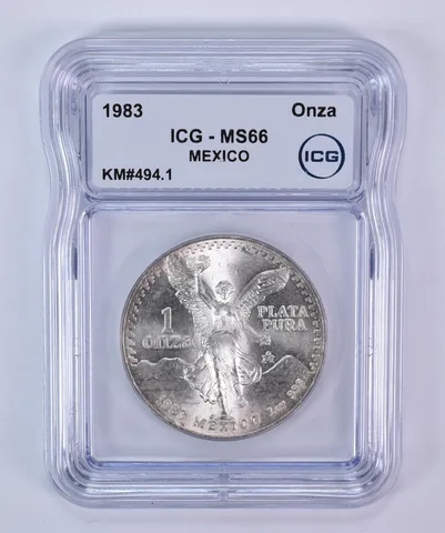 1983 Mo Mexico 1 Onza Silver Libertad KM#494.1 MS66 ICG