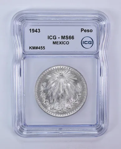 1943 Mexico Peso KM#455 MS66 ICG