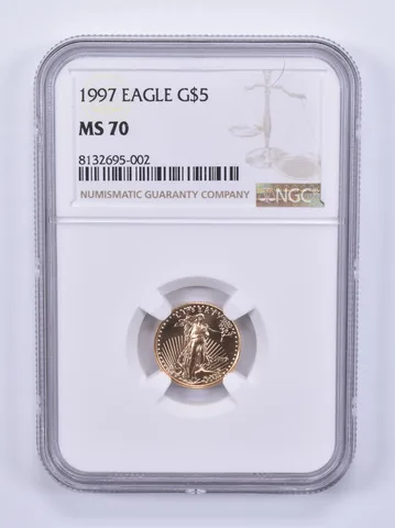 1997 $5 American Gold Eagle 1/10 Oz Gold MS70 NGC Brown Label