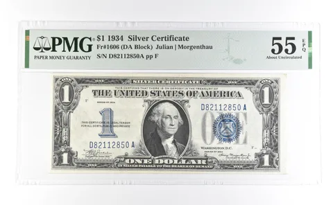 1934 $1 Silver Certificate Fr#1606 About Unc 55 EPQ PMG a6986