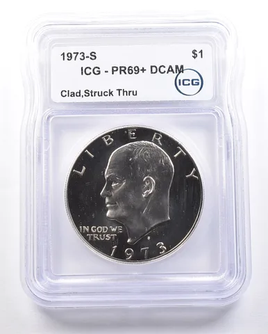 1973-S Eisenhower $1 CLAD Struck Thru PR69+ PLUS DCAM ICG a2394