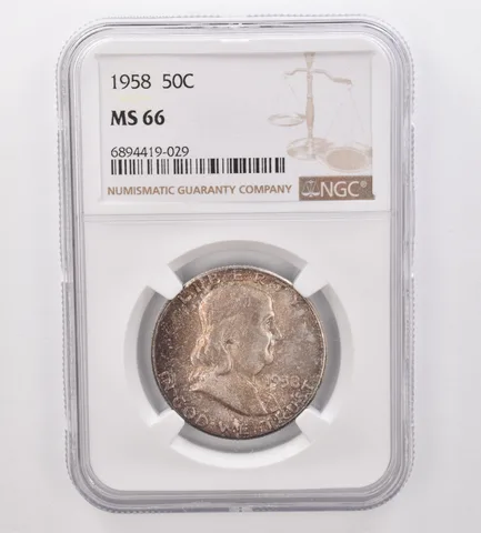 1958 Franklin Half Dollar MS66 NGC Beautiful Tone *9895