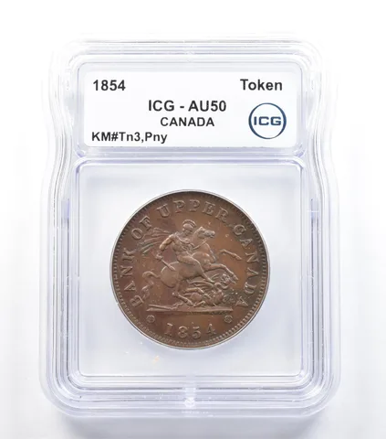 1854 Canada Token Bank Of Upper Canada KM#tn3 Penny AU50 ICG *5685