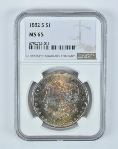 MS65 1882-S Morgan Silver Dollar NGC Beautifully Toned a6744