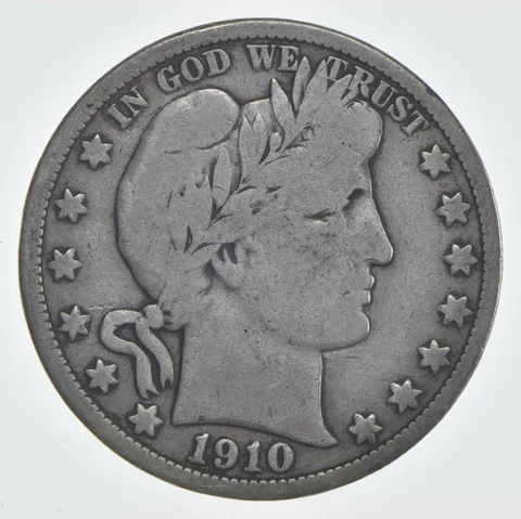 1910 (P) Barber Half Dollar 90% Silver VG Condition