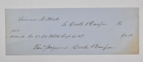 1855 $2.12 Pay To The Order Of Note Signed Simeon A. West Early Check *9875