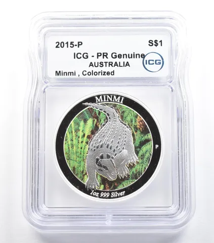 2015 P Australia 1 Dollar Silver 1 Oz Minmi Colorized PR Genuine ICG *5547