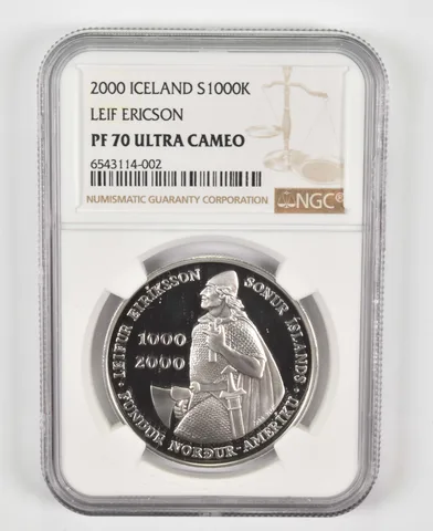 2000 Iceland S1000K Leif Ericson Commemorative PF70 UCAM NGC Brown Label
