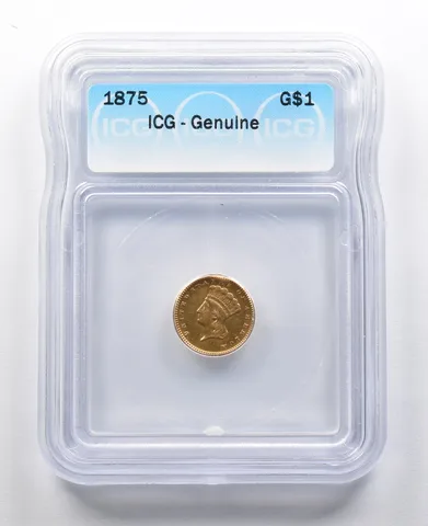 1875 $1 Indian Princess Head Gold Dollar Piece ICG a2098