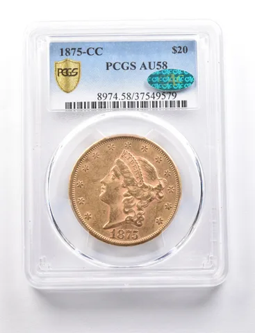 1875-CC $20 Liberty Head Gold Double Eagle AU58 PCGS CAC *7765