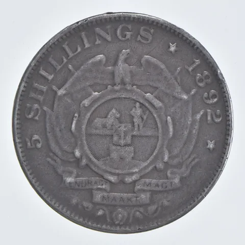 SILVER - WORLD Coin - 1892 South Africa 5 Shillings - World Silver Coin *908