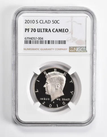 2010-S Kennedy Half Dollar CLAD 50c PF70 UCAM NGC Brown Lbl