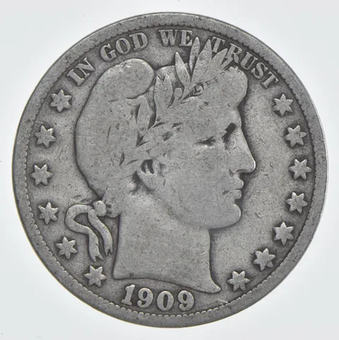 1909-S Barber Half Dollar 90% Silver VG Condition
