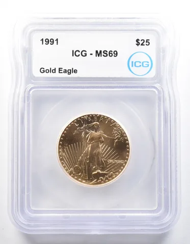 1991 $25 American Gold Eagle 1/2 Oz Gold MS69 ICG a0296