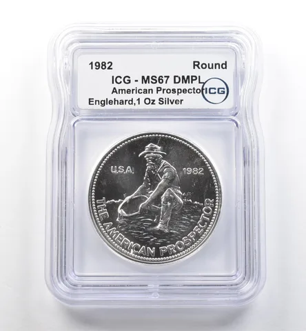 1982 Engelhard 1 Oz Silver American Prospector MS67 DMPL ICG *7474