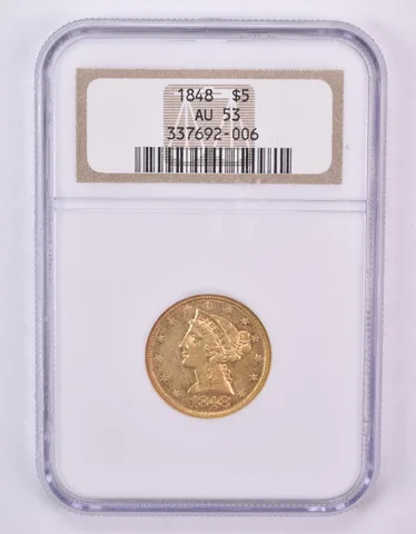 1848 $5 Liberty Head Gold Half Eagle AU53 NGC *0985
