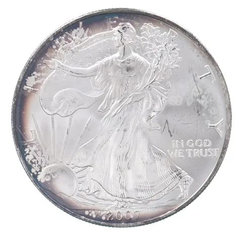 Beautiful Toned - 2007 American Silver Eagle 1 Troy Oz .999 Fine Silver *107