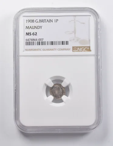 MS62 1908 Great Britain 1 Penny Maundy NGC *7030