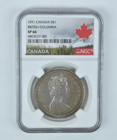 SP66 1971 Canada Silver Dollar British Columbia NGC Beautifully Toned *2969