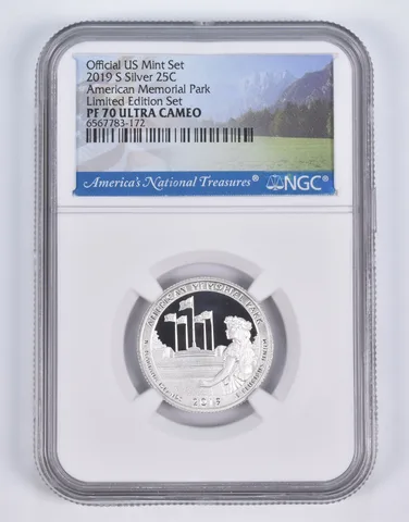 2019-S Silver PF70 ANT American Memorial Quarter Limited Edition NGC